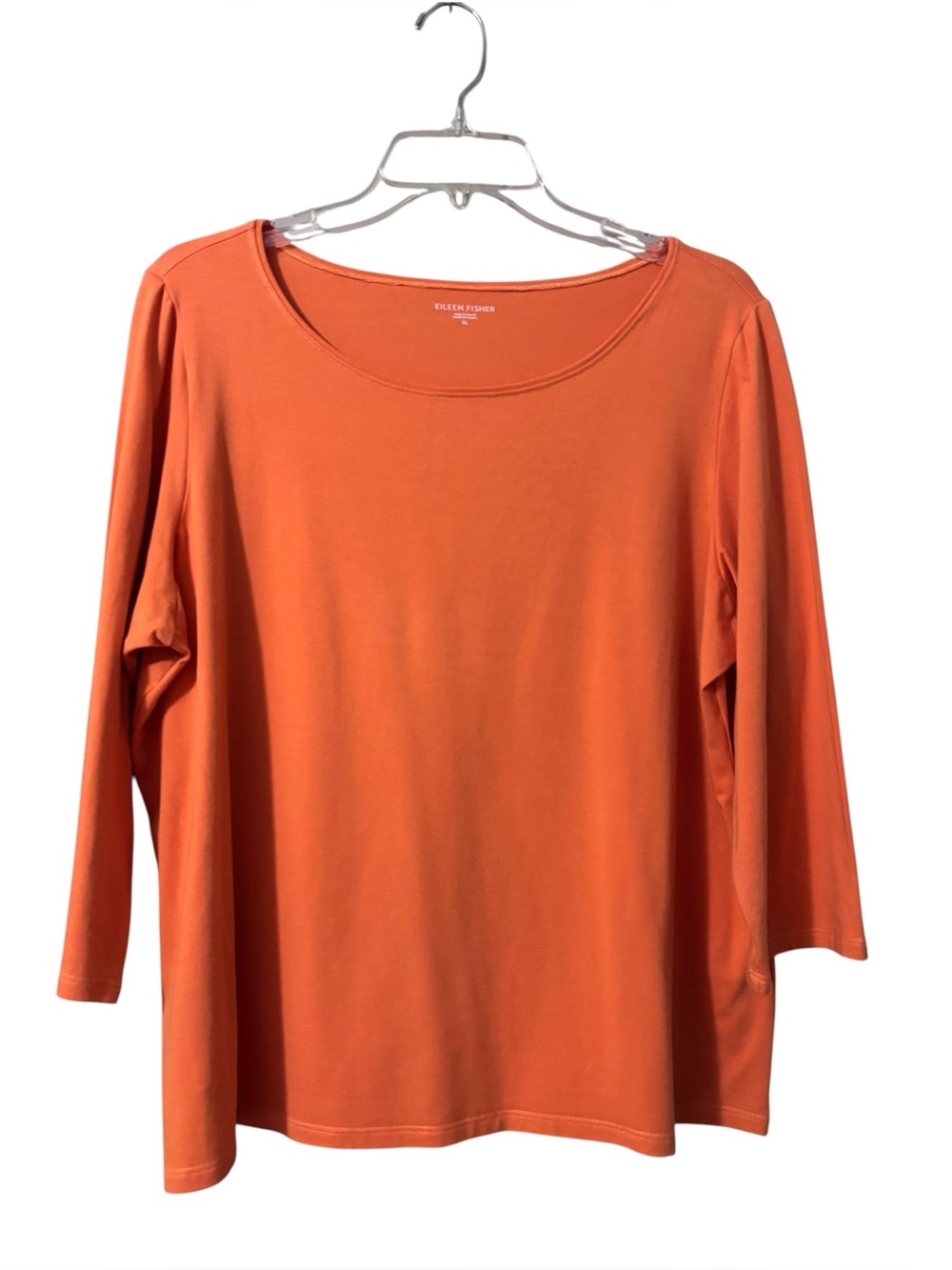EILEEN FISHER Orange 3/4 Sleeve Scoop Neck Top organic cotton size XL